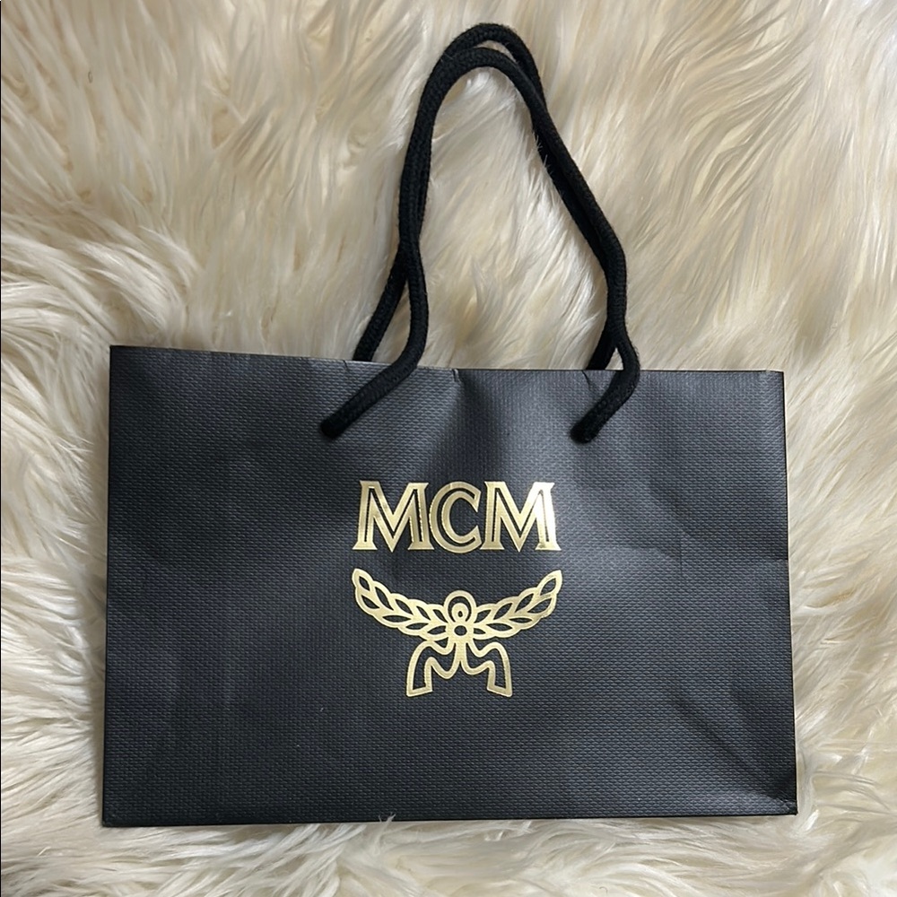 MCM Authentic Black Gold Logo Shopping Paper Bag Gift Tote Small